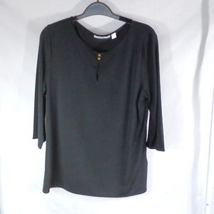 Hugo Boss Epina Crepe-Jersey Blouse Circle Hardware Trimmed Keyhole Black